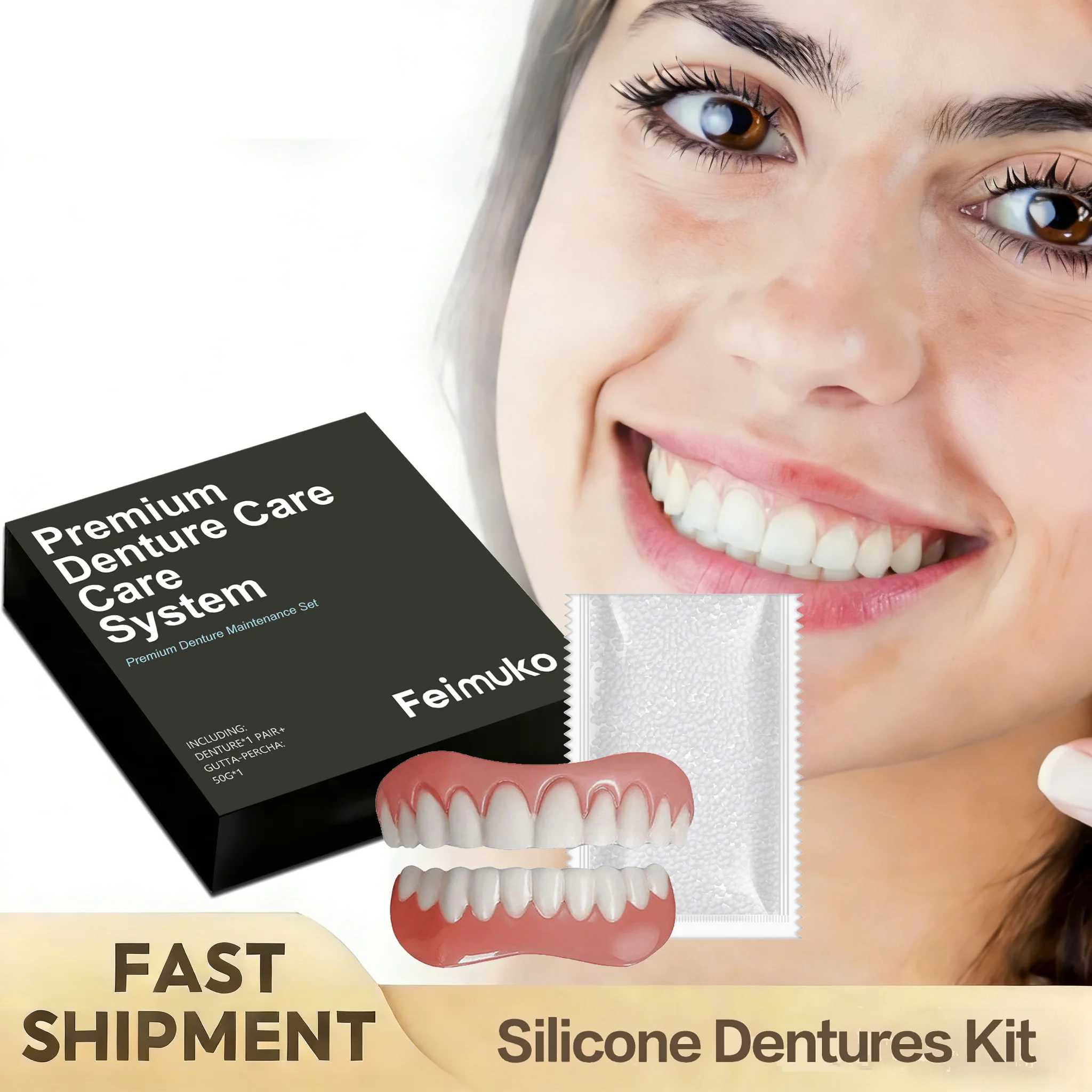 Dentures Full Set Adjustable Snap-On Fake Teeth Portable Whitening Silicone Denture Decorate Gaps For Teeth Enhance Aesthetic