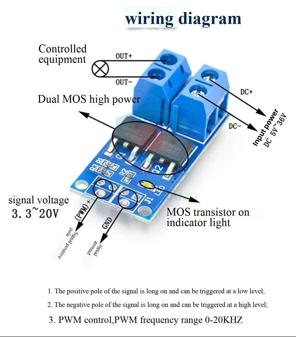 Hochleistungs-MOSFET-Feldeffekttransistor-Auslöseschalter-Antriebsmodul PWM-Regulierungs-Elektronikschalter-Steuerplatine – Detail 2