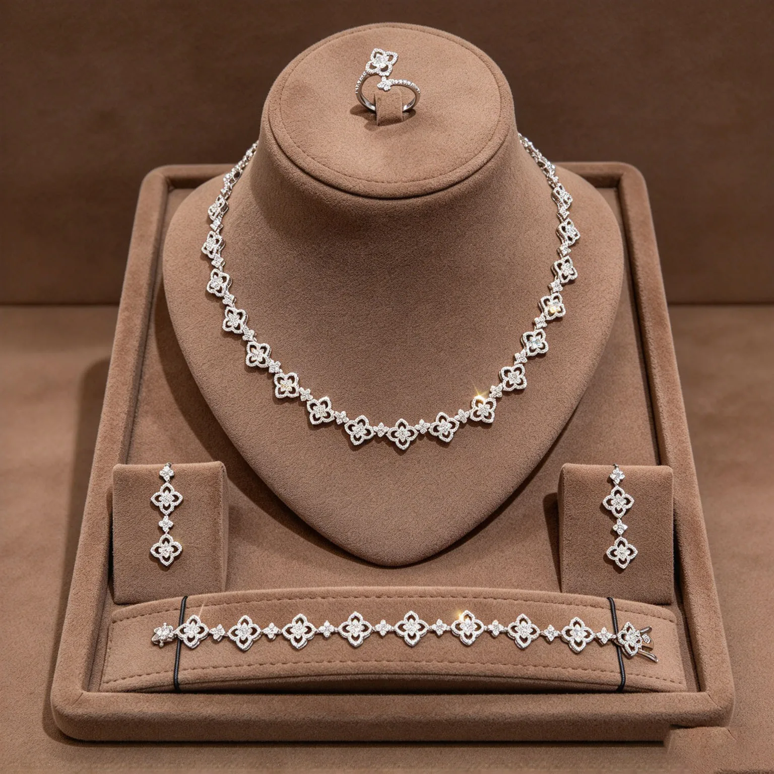 HIBRIDE New Everyday Simple Cute 4 Piece Jewelry Necklace Earrings and Bracelet for Women Wedding Bridal Event Gift S-1299