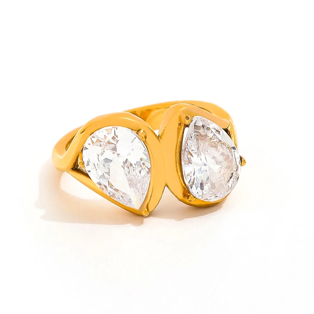 

Joolim High End PVD Waterproof&No Fade Fashion Dainty Double Teardrop Zirconia Ring for Women Stainless Steel Jewelry Wholesale