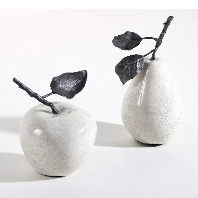 

Ice Cracked Texture Ceramic Apple Pear Sculpture Desk Decoration Artwork Ornaments Fruits Statue Crafts Modern Home Decor