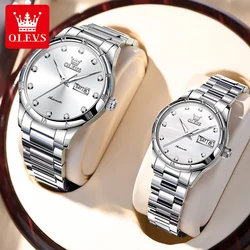 OLEVS Couple Watches Simple Fashion Original Automatic Mechanical Lover Watch Waterproof Luminous His and Her Watch Date Week