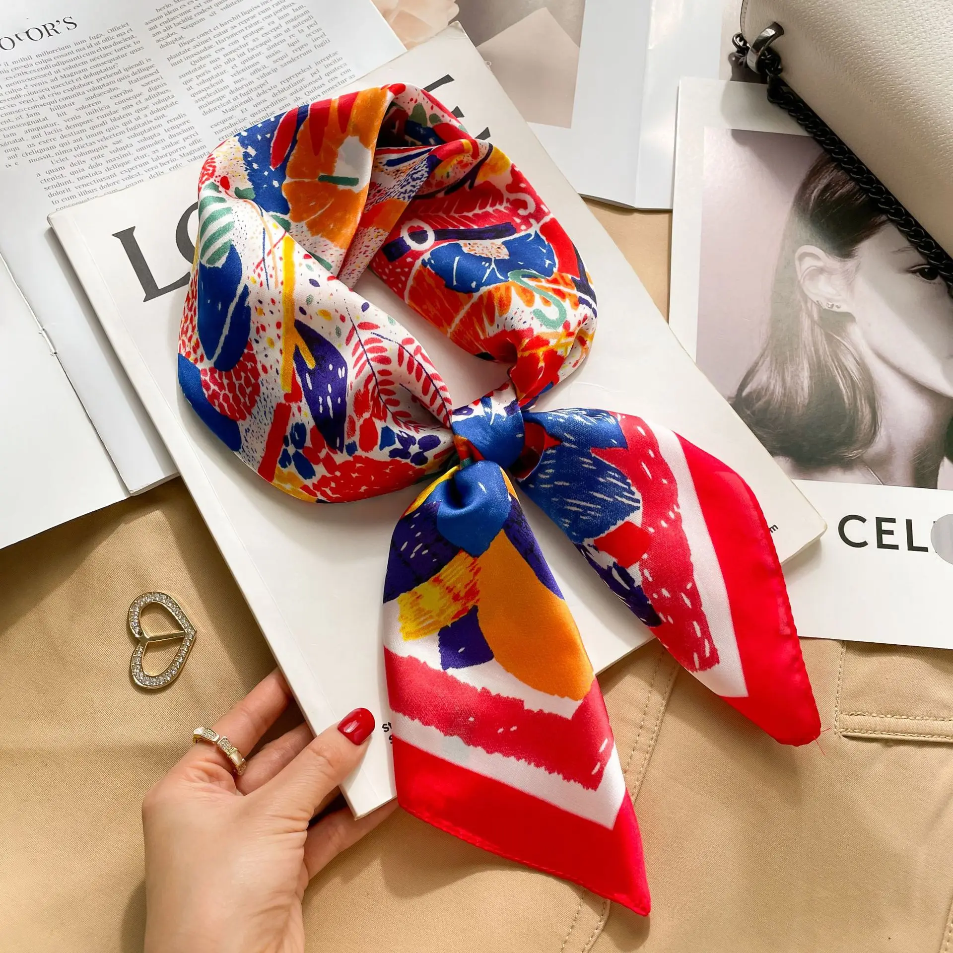 High Quality Black White Silk Scarf Neckerchief Women's Silk Square Scarf Purse Luxury Scarf for Women Designer Silk Headscarf image 5