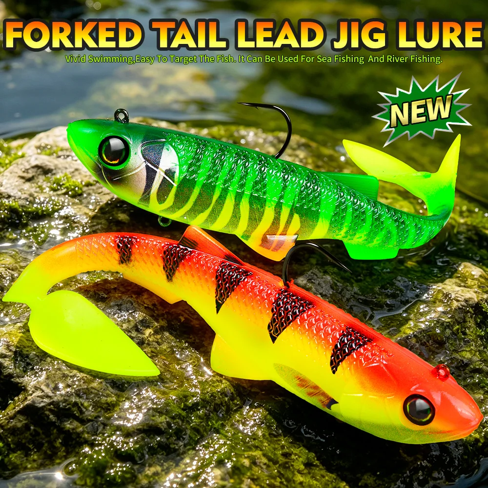 Sunlure 2/4/5Pcs T‑Tail Soft Fishing Lures Single Hook Lifelike 3D Eyes Swimbait Long Casting Bass Pike Saltwater Fishing Gear