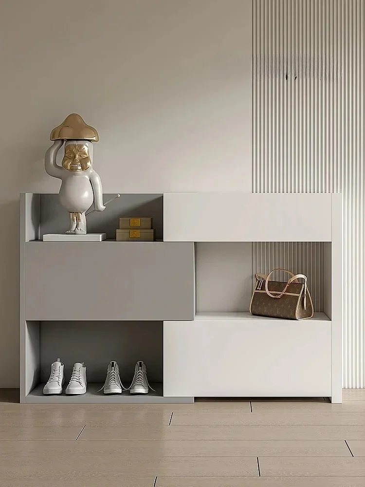 

French Cream Style Solid Wood Shoe Cabinet Home Doorway Modern Minimalist Retractable Locker