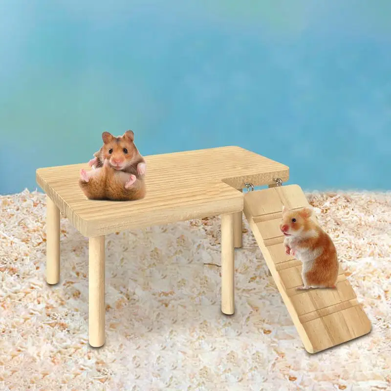 Hamster Wooden Ladder Platform Jumping Board Playground Hamster Climbing Toy Small Pets Stairs Toy Hamster Mice Cage Accessories