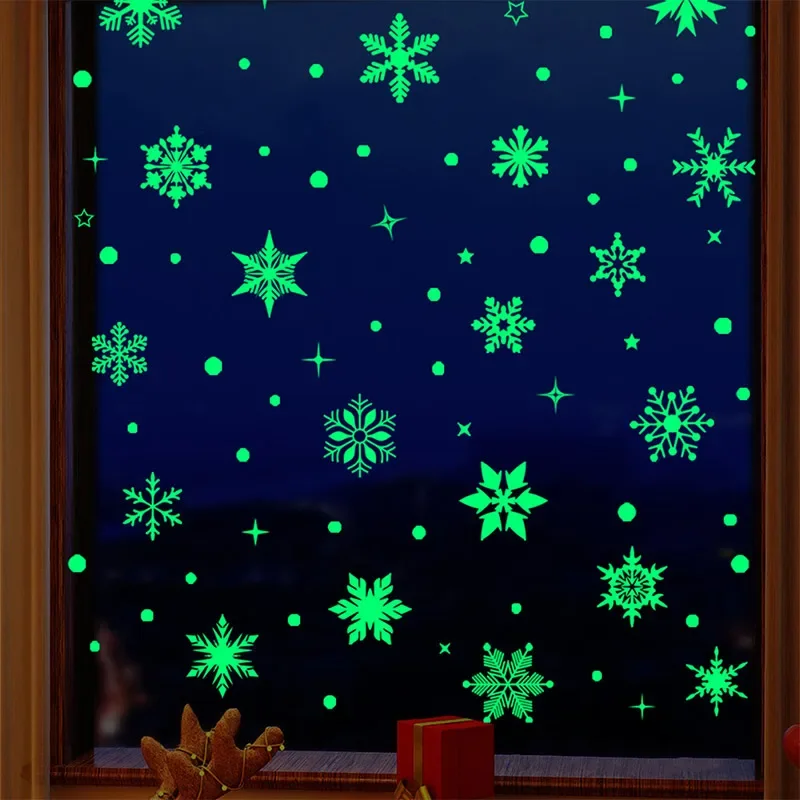 Luminous Colorful  Snowflakes Wall Sticker Christmas Glass Window Home Decoration Decals Glow In The Dark  Festival Mural Decor