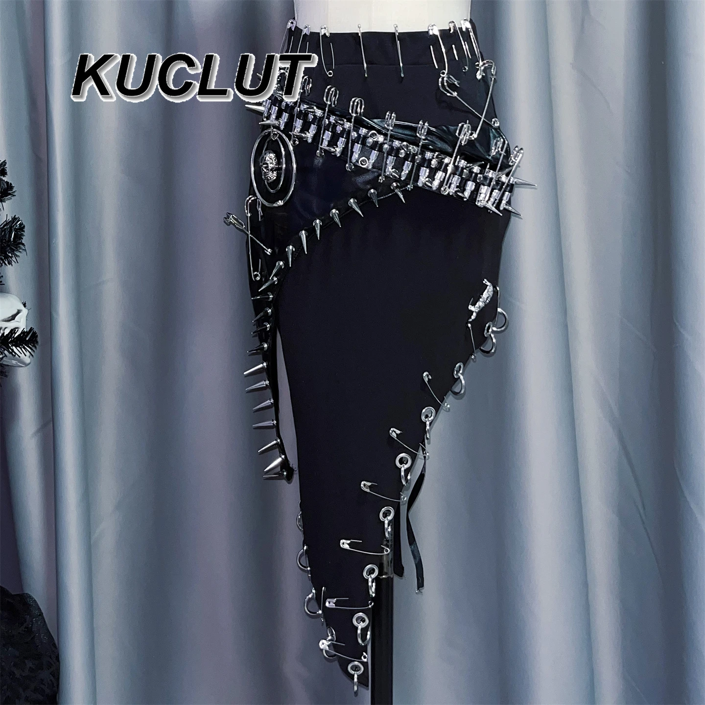 

Uropean and American Style Punk Y2K Casual Skirts for Women Subculture Bullet Decoration Irregular Midi Skirt Spring Autumn