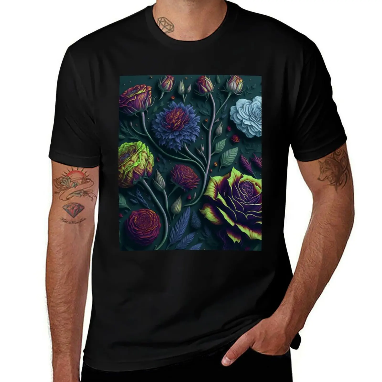 

Dark Floral T-Shirt man t shirt summer t shirt personalised man t shirts cotton T-shirt
