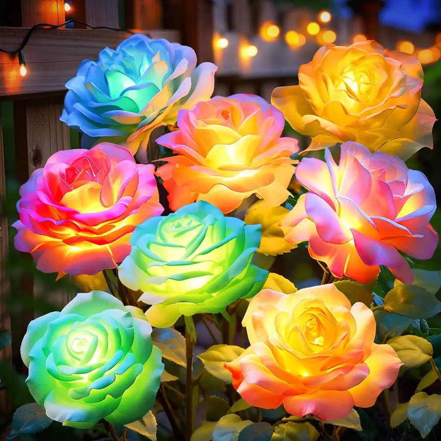 

Garden Lights Outdoor Waterproof 6 Pack LED Solar Flowers Lights Garden Decor 7 ColorChanging Spring SolarPowered Stake Rose Dec