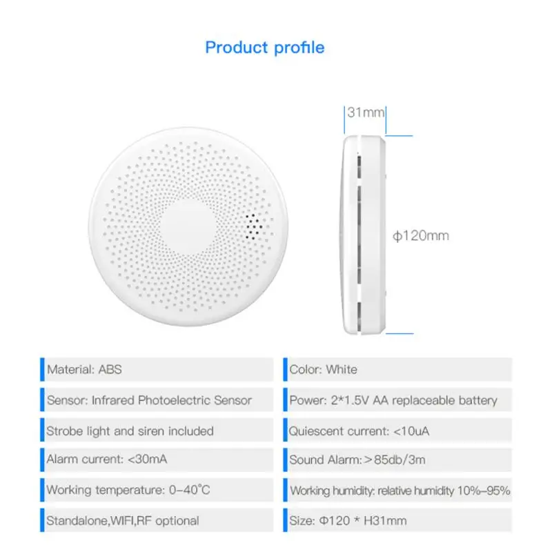 Tuya-Detector inteligente de humo y monóxido de carbono, Sensor de alarma, Control de vida inteligente, soporte de voz para el hogar, Alexa y Google Home, WiFi