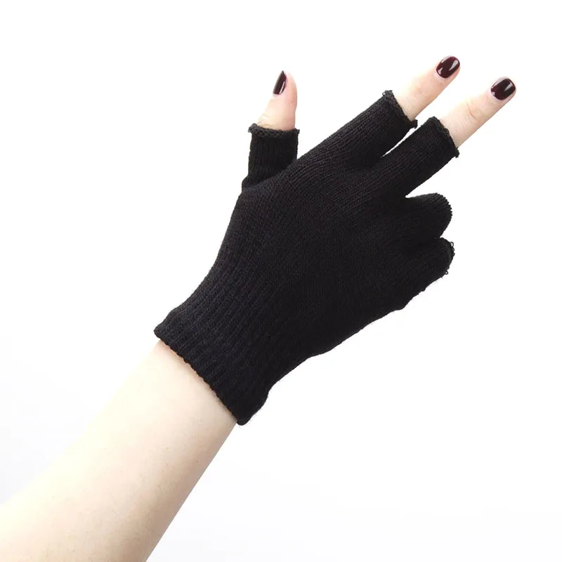 1 par de guantes negros Unisex de medio dedo sin dedos para mujeres y hombres, guantes góticos de algodón tejidos de lana para muñeca, guantes de entrenamiento cálidos para invierno