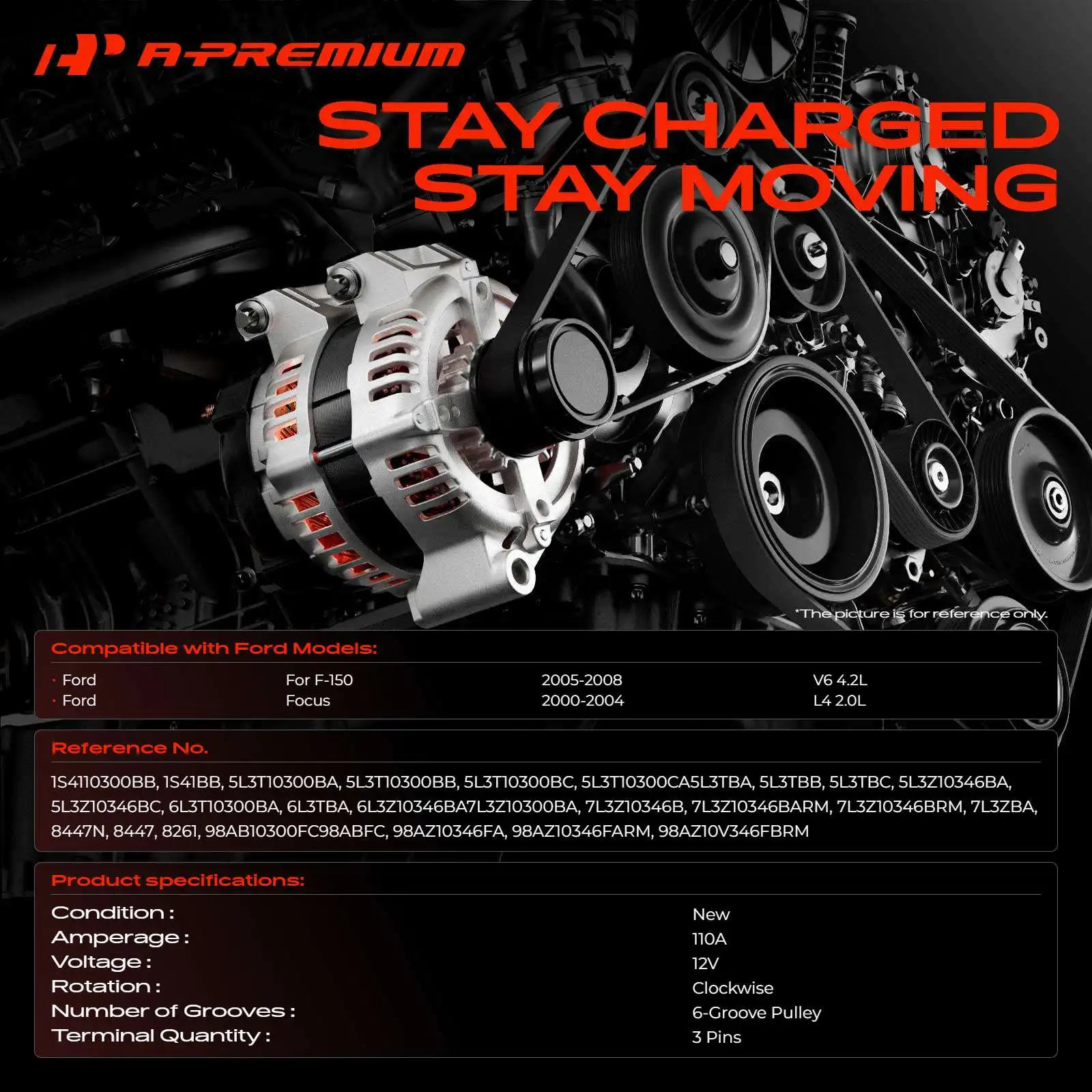 A-Premium Alternator for Ford F-150 2005-2008 Focus 2000-2004