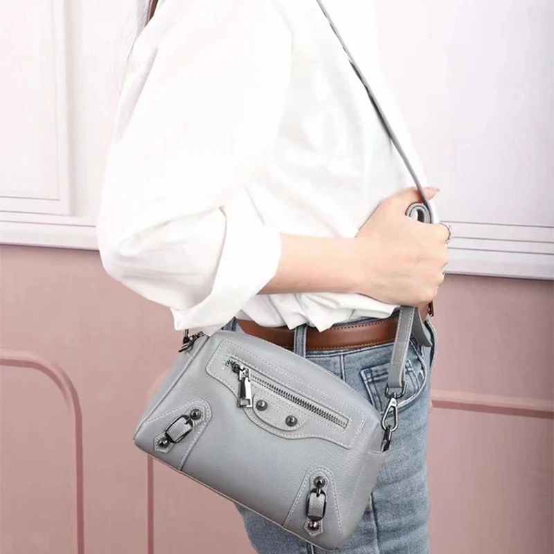 Fashion Women's Bags Cowhide Messenger Bag Solid Color Classics Female Zipper Single Shoulder Bags 2024 High Quality Bags NEW