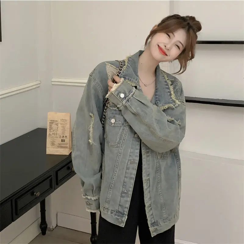 Vintage Style Korean Fashion Winter Spring Denim Coat for Women Streetwear Jeans Jacket Y2k Clothing Vacation Birthday Clothes