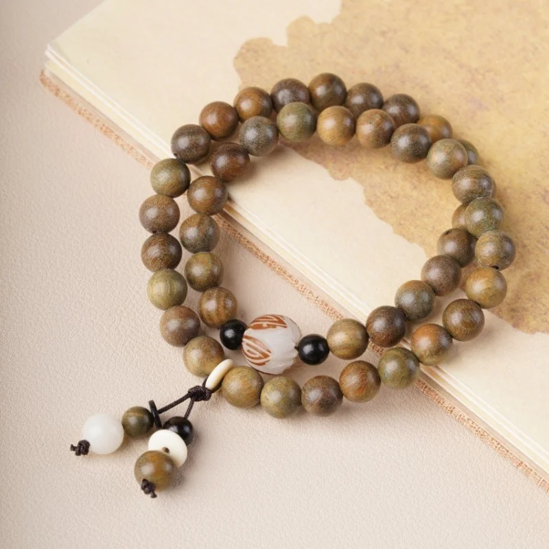 

Green Sandalwood New Chinese Style Handmade Woven for Women, Vintage Multi-Buddha Bead Bracelet, Unique Design Ethnic S