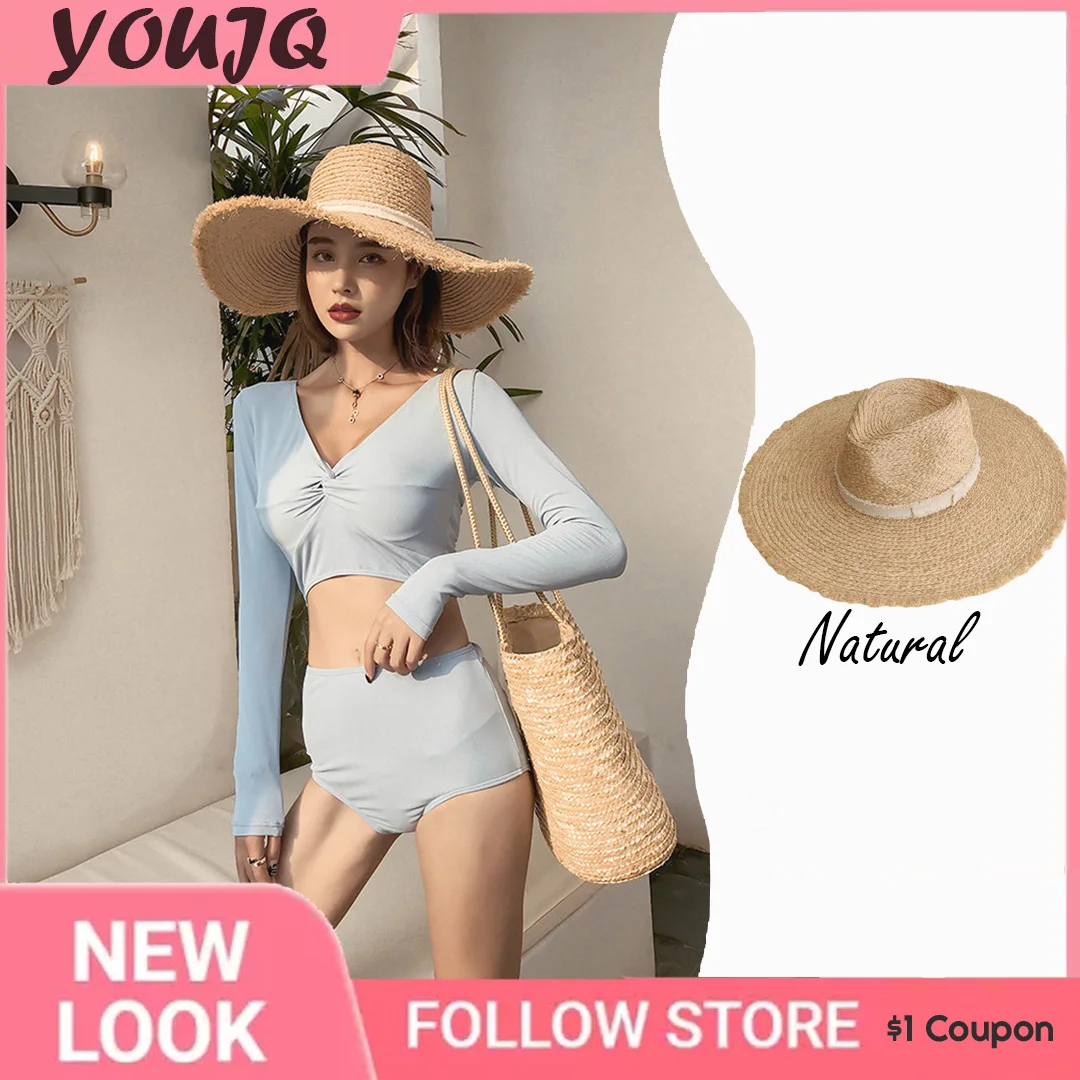 INS Women Summer Sun Raffia Hats Big Brim Beach Hats On Holiday Wide Brim Sunshade Jazz Straw Hats UV Protection Wholesale