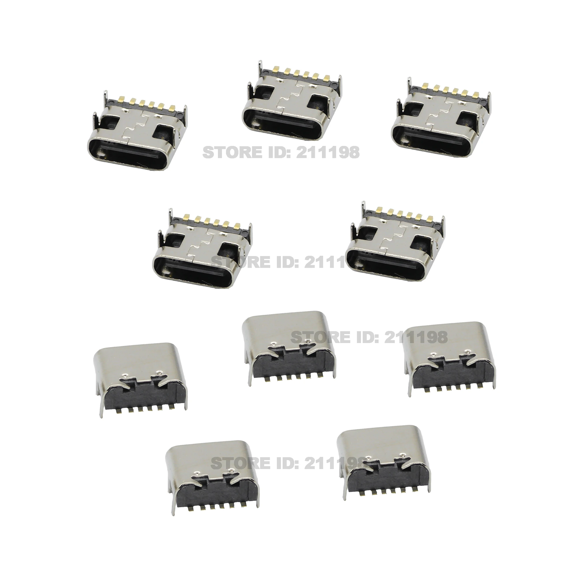 10Pcs/Lot Micro Usb Jack 3.1 Type-C 6Pin Dip 90 Degree Female Connector For Mobile Phone Charging Port Charging Socket