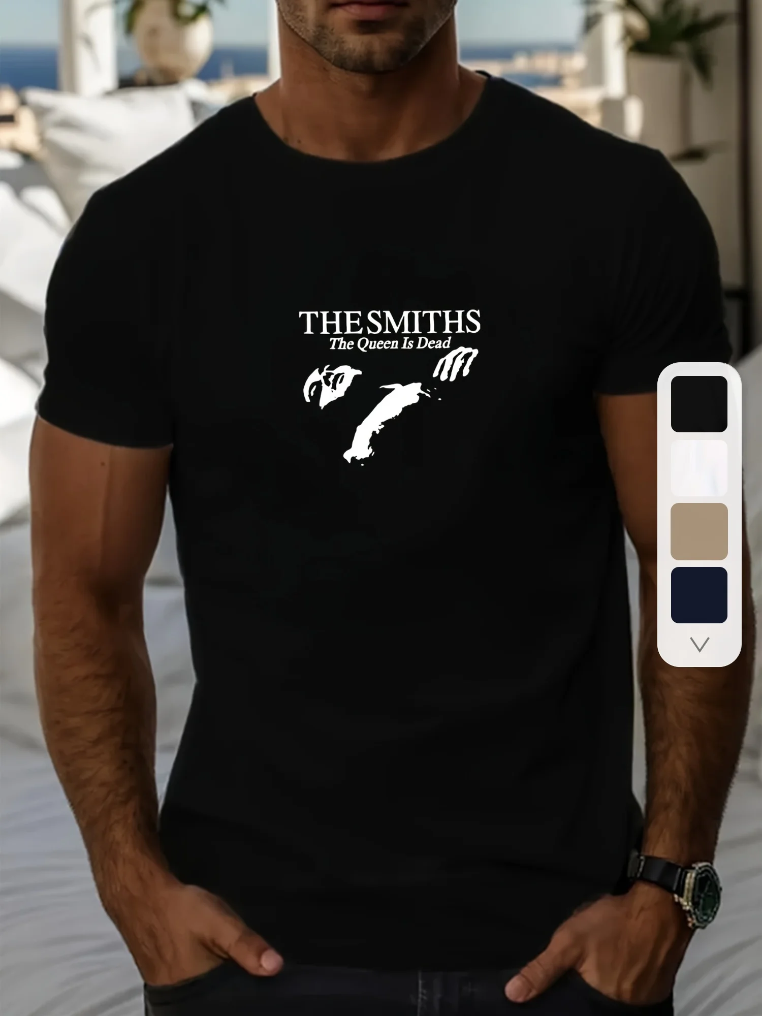 

[Men's Casual Crew Neck Tee] 1pc The Smiths Band Graphic Tee, Men'S Casual Crew Neck T-Shirt, Polyester Cotton Blend