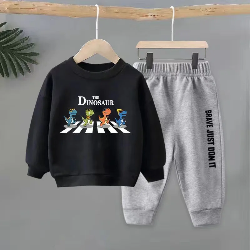 Autumn Baby Girl Clothes Set Children Boys Cartoon Dinosaur Printing Sweatshirt Top and Pants Bottom Two Piece Suit Tracksuit