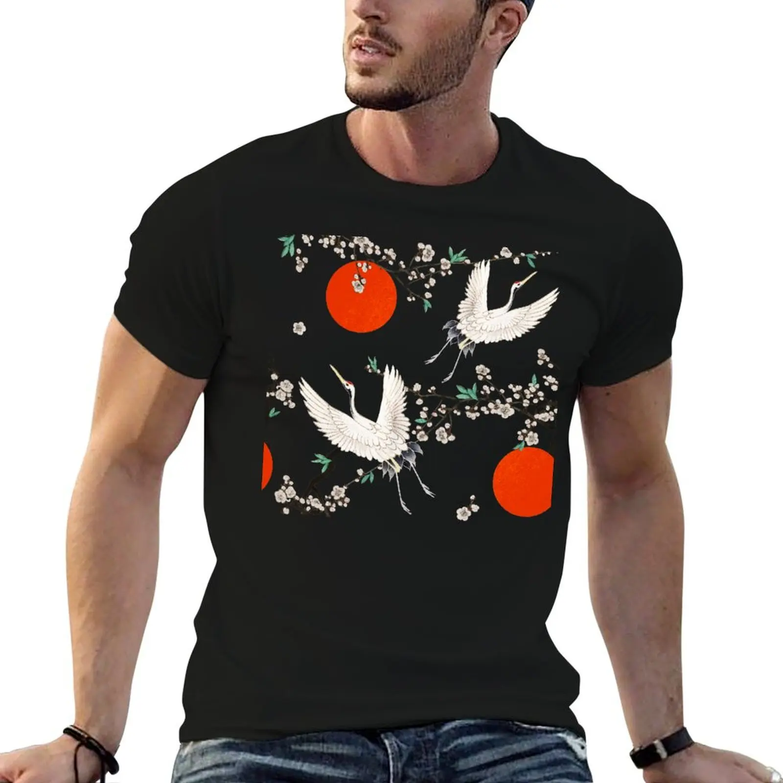 Beautiful Japanese cranes T-Shirt Fitness Quick Dry Short Sleeve Top