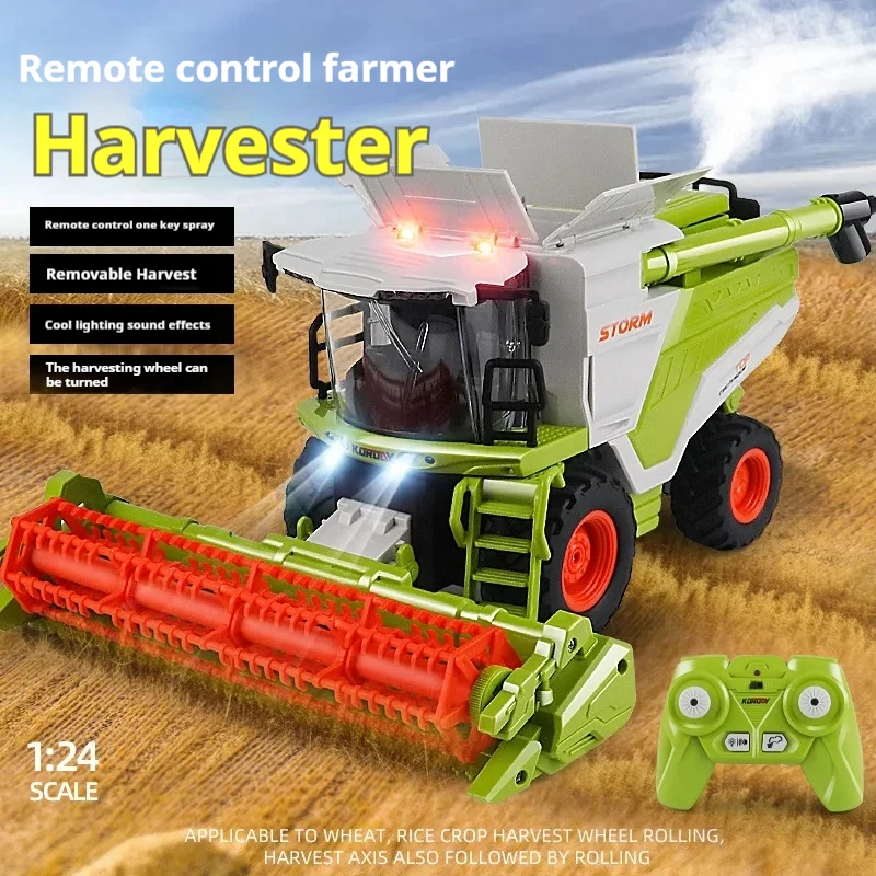 1:24 Rc Wheat Harvester Farmer'S Car  Combination Multi-Feature Lights 6608 Wheat 6612 Corn Crop Harvester Children'S Gift Toys