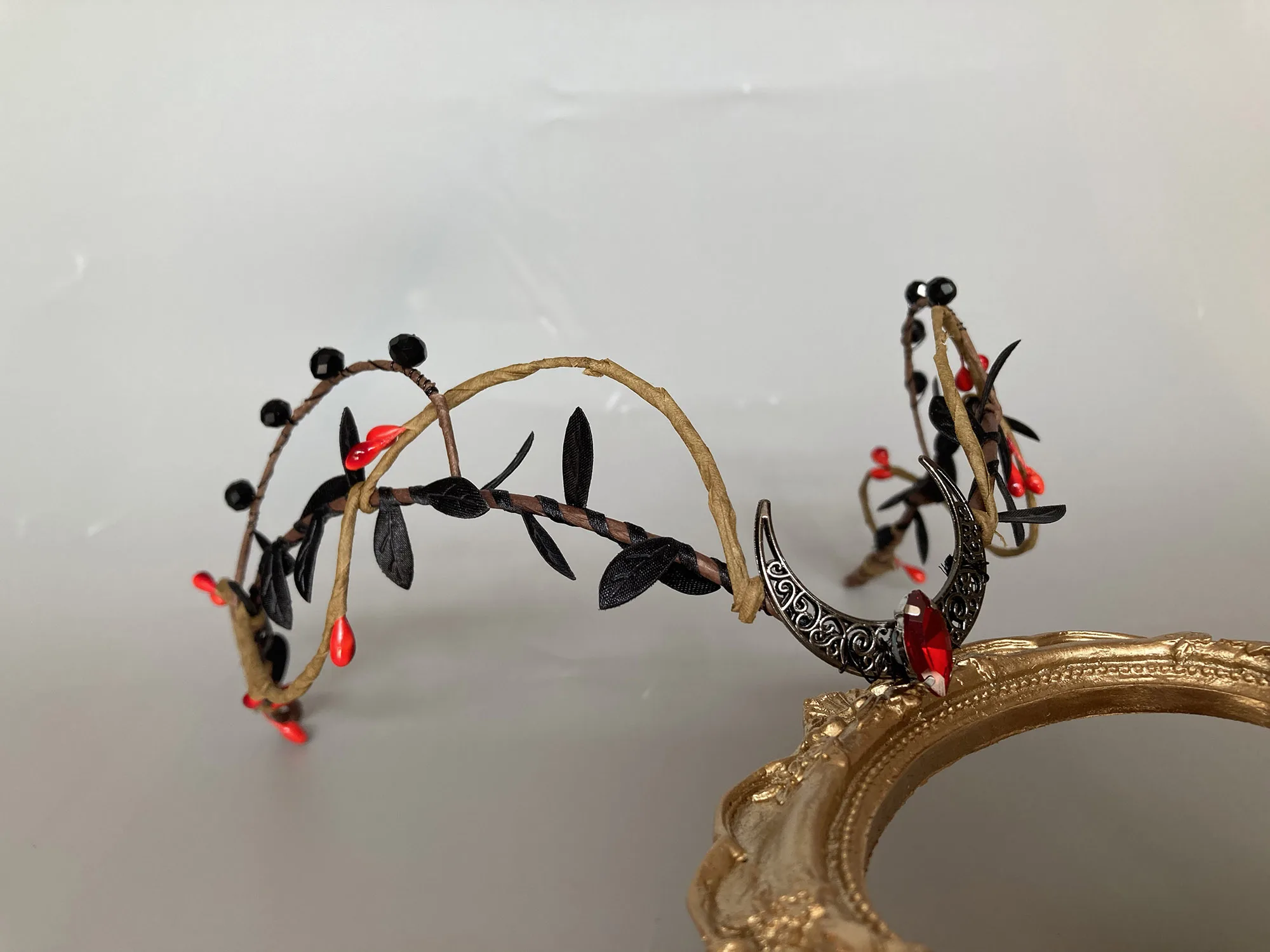 Gothic Elf Crown with Red gem Moon Pendant Dark Fantasy Vine Headpiece Fairy Headband for Cosplay Halloween Renaissance - view 2