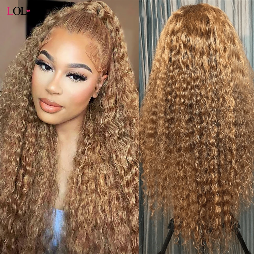 #27 Brown Lace Front Wig Deep Curly Lace Front Human Hair Wigs Colored Honey Blonde Lace Front Wigs For Women 30 Inch