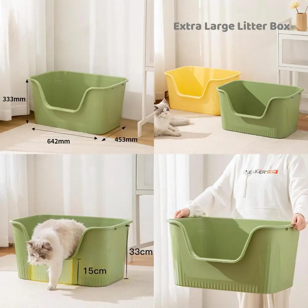 

Jumbo Green Litter Box with High Sides, 25.27 L x 17.83 W x 13.11 H, Anti-Splash, Tool-Free Assembly, Suitable for Multiple Cats