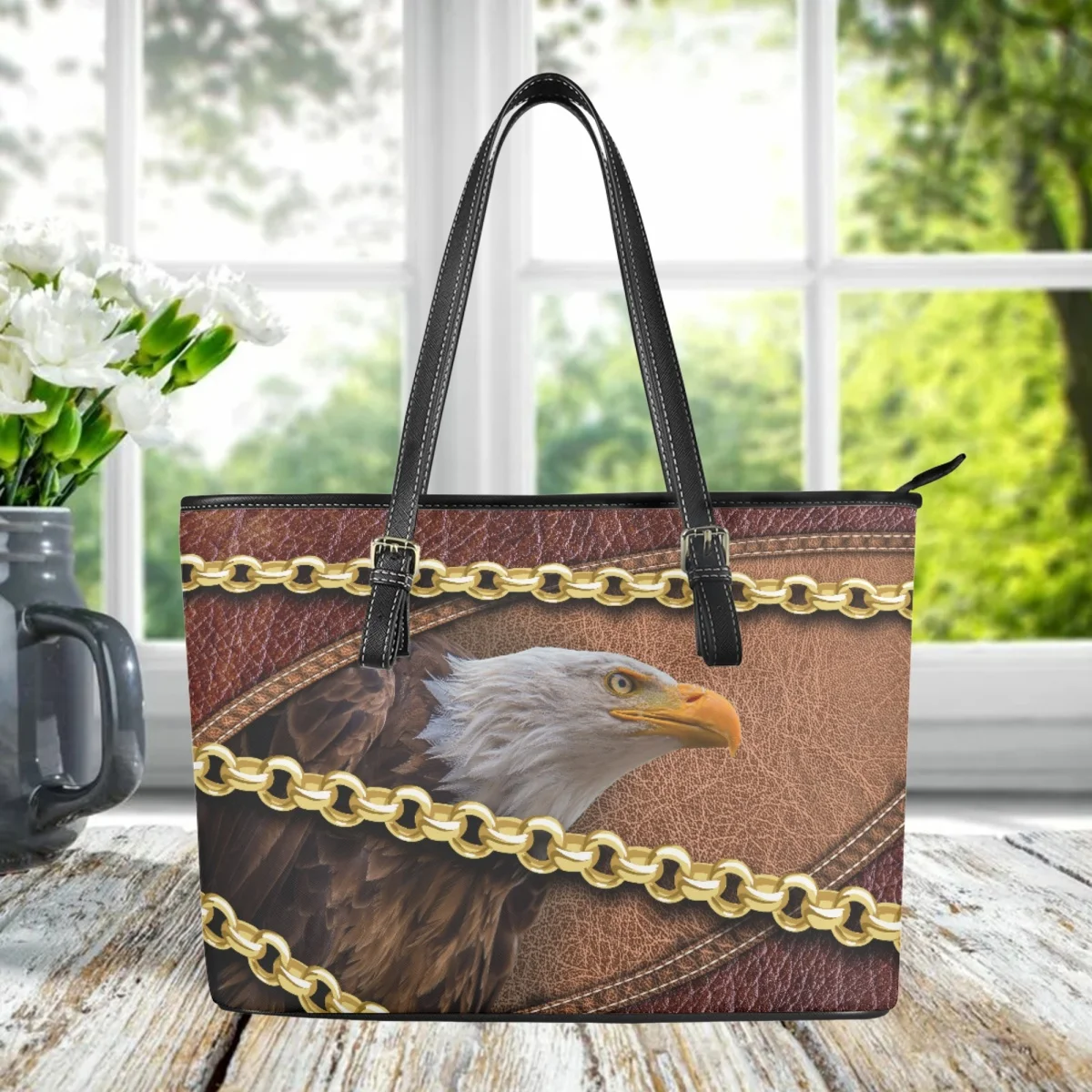 

Vintage Eagle Zipper Luxury Design Tote Bag Creative American Flag Print Fashion Handbag High Quality Ladies Daily Shoulder Bag