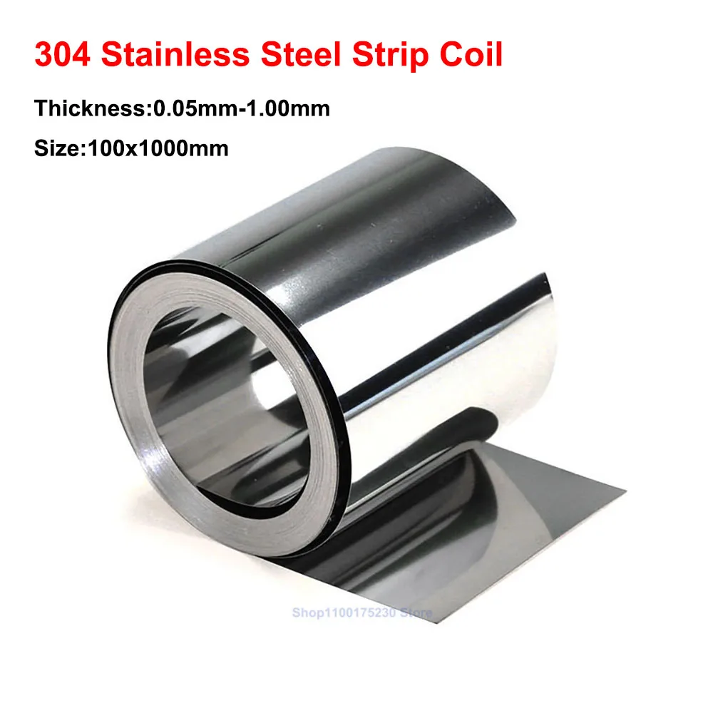 1PCS 304 Stainless Steel Strip Coil Thickness 0.05mm-1.00mm Thin Steel Sheet Plate Resistance Corrosion Customized Size