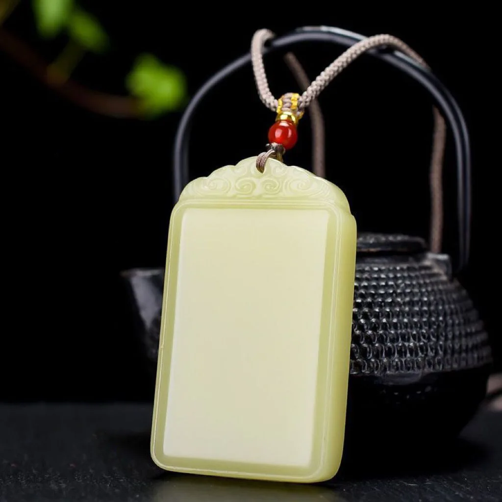 Pure Natural Hotan Jade Huangkou Material Safe and Safe Tag Pendant Qinghuangkou Wushi Tag Jade pendant