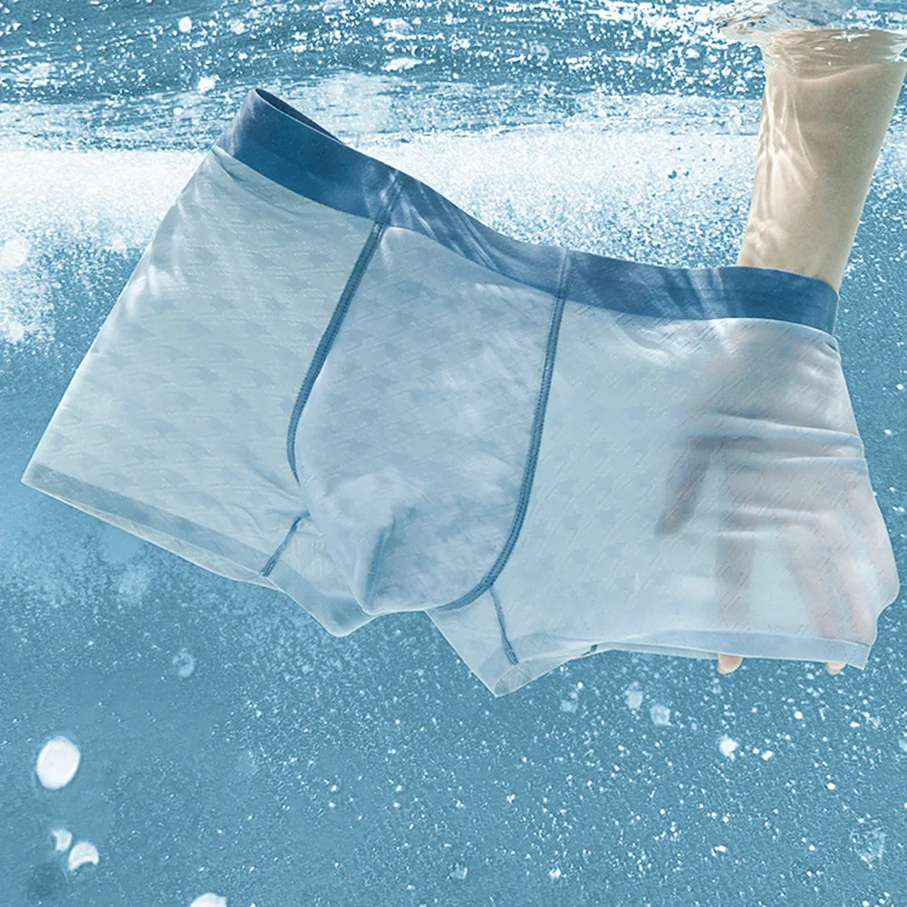 Men Ice Silk Seamless Trunks Jacquard Boxers Couple Life Underwear Breathe Bikini Mesh Panties Sexy Accessories Hot Underpants