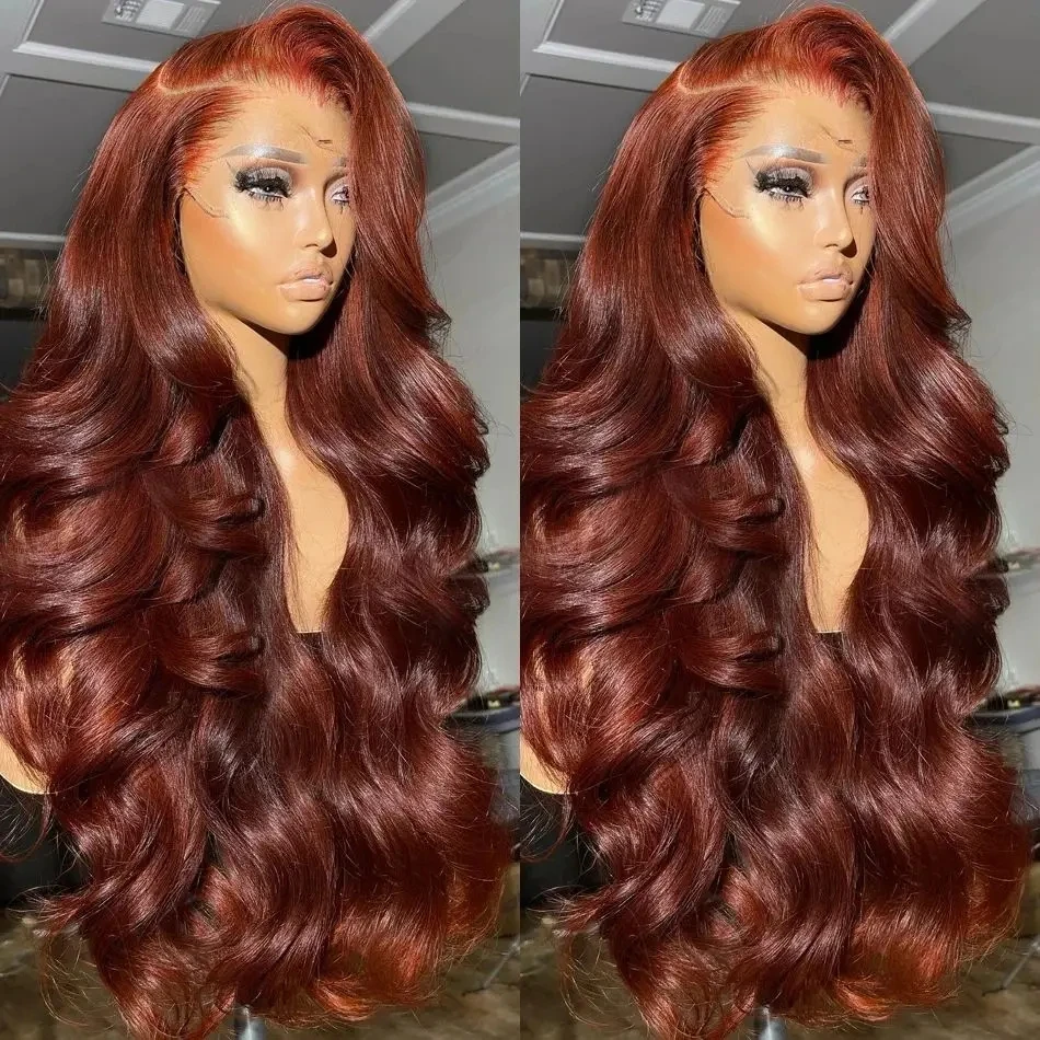 Reddish Brown 13x4 13x6 HD Lace Frontal Wig Body Wave Lace Front Wig Pre Plucked Lace Front Human Hair Wig Closure Wig For Women