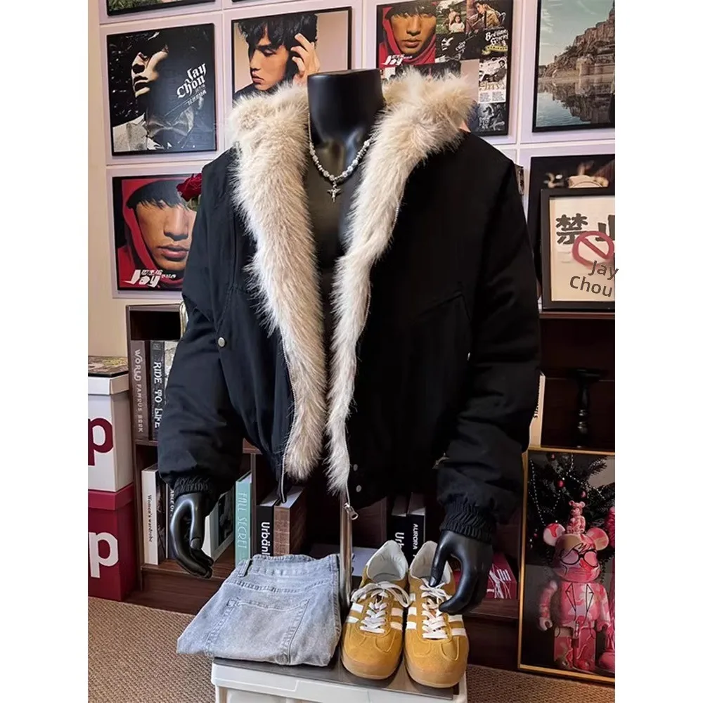 

Утепленная плюшевая хлопковая куртка с капюшоном для мужчин больших размеров, осенне-зимнее пальто с дизайном Mountain Eagle, стиль CleanFit Street Style