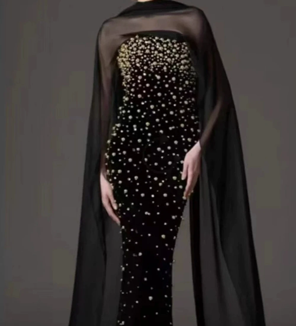 

2025 European and American new tube top beaded scarf cape atmospheric sexy long dress dress bandage-GZXX1061