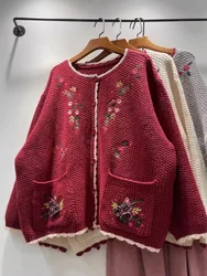 2025 Sweet Cardigan Coat Women Autumn Winter Japan Mori Girl Vintage Single Breasted Embroidery Long Sleeve Sweater