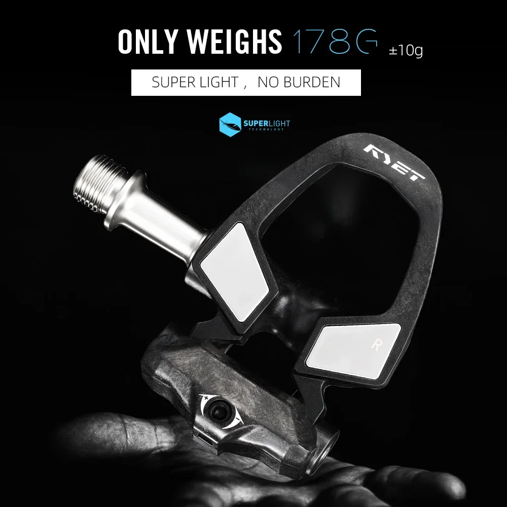 RYET Carbon Clip-in Road Bike Pedals, 178g Ultralight CNC Titanium Spindle DU+3 Bearings 6° Float Anti-Slip Self-locking Pedals view 4