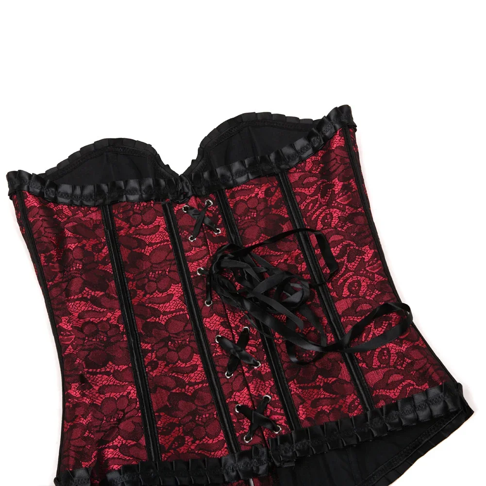 Picture 6: Purple Gray Black Red Steampunk Korset Women Lingeries Dance Wearing Costumes Floral Lace Boned Corsets And Bustiers XS-6XL