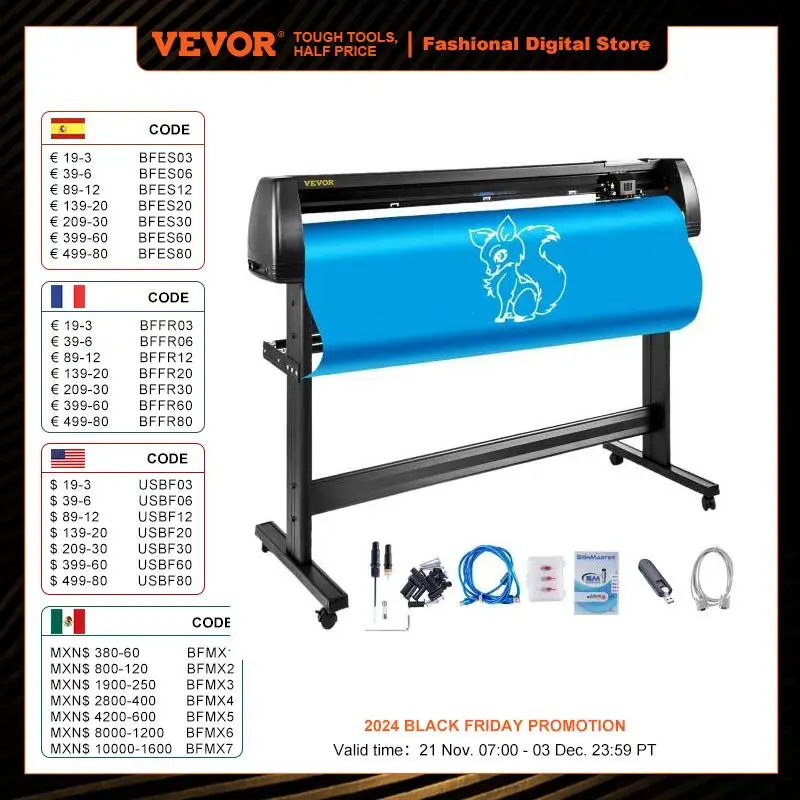 VEVOR 53 Inch Vinyl Cutter Plotter Machine 1350mm Vinyl Cutting Plotter Signmaster LCD Screen for DIY Advertising Label Making