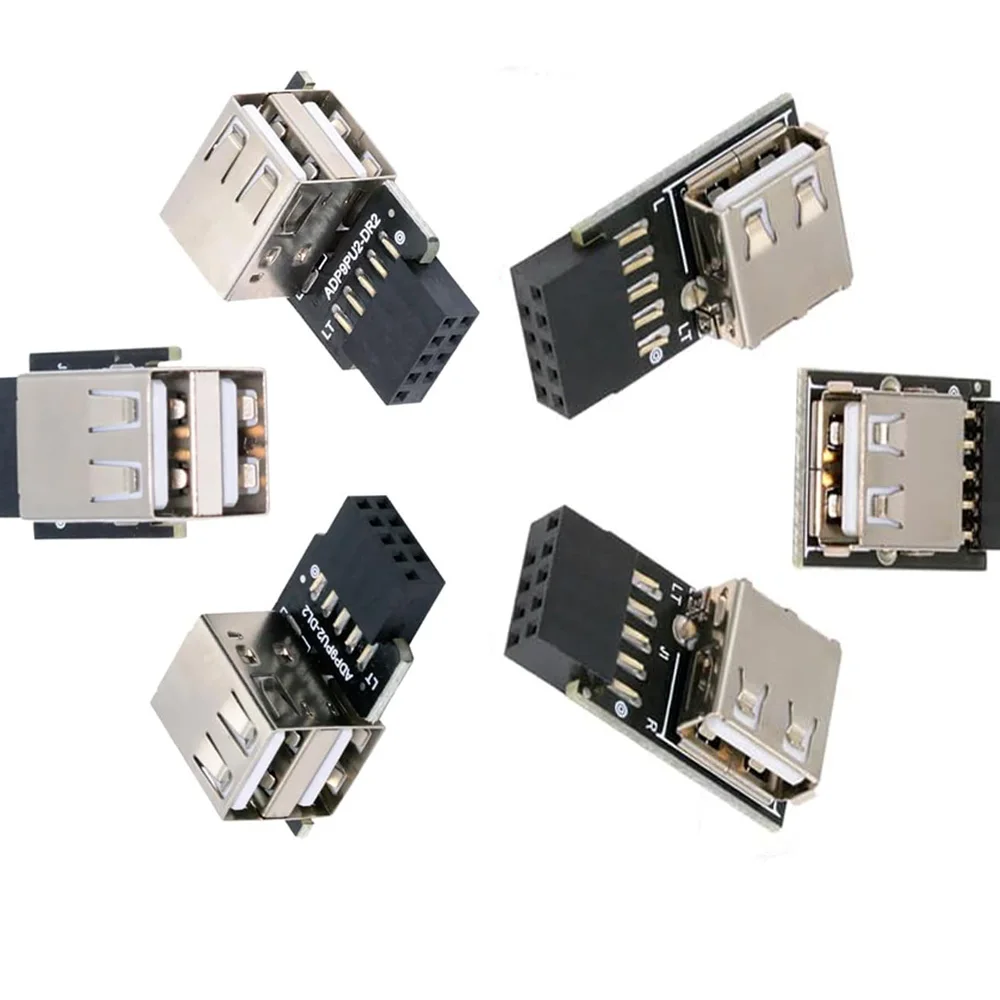 Motherboard 9Pin/10Pin Front Panel Header Female to two USB 2.0 Female Adapter Vertical Angled Type 90 Degree