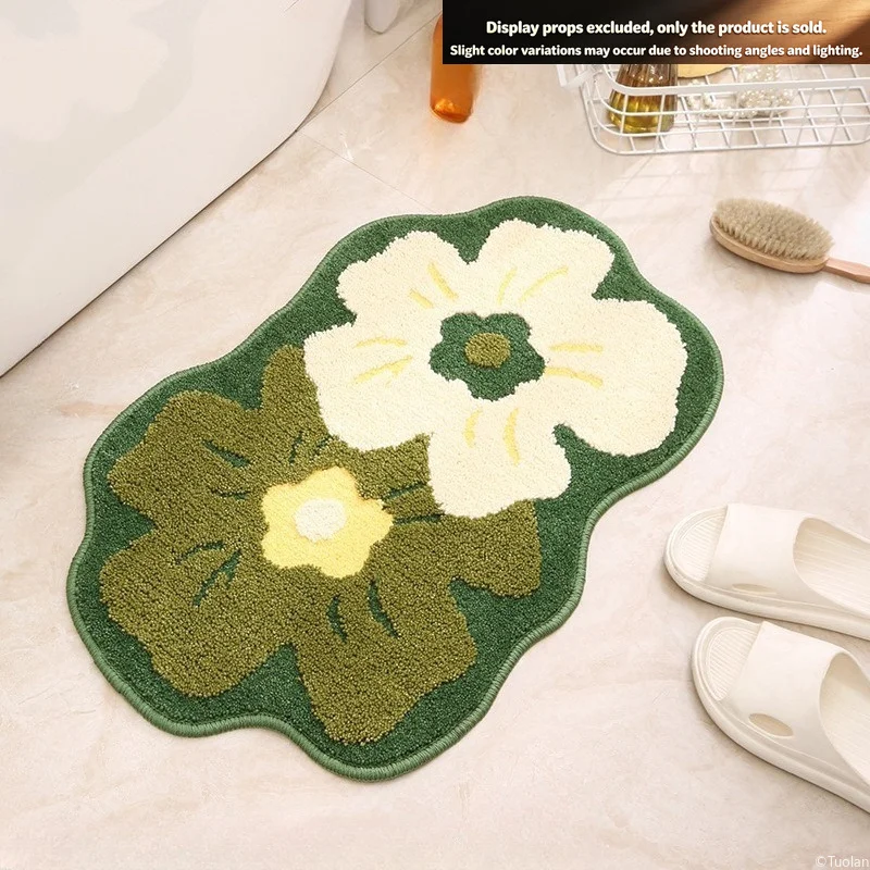 Fresh Style Flannel Absorbent Bath Mat, Non-Slip Bathroom Rug, Home Entrance Door Mat for Bedroom Bathroom