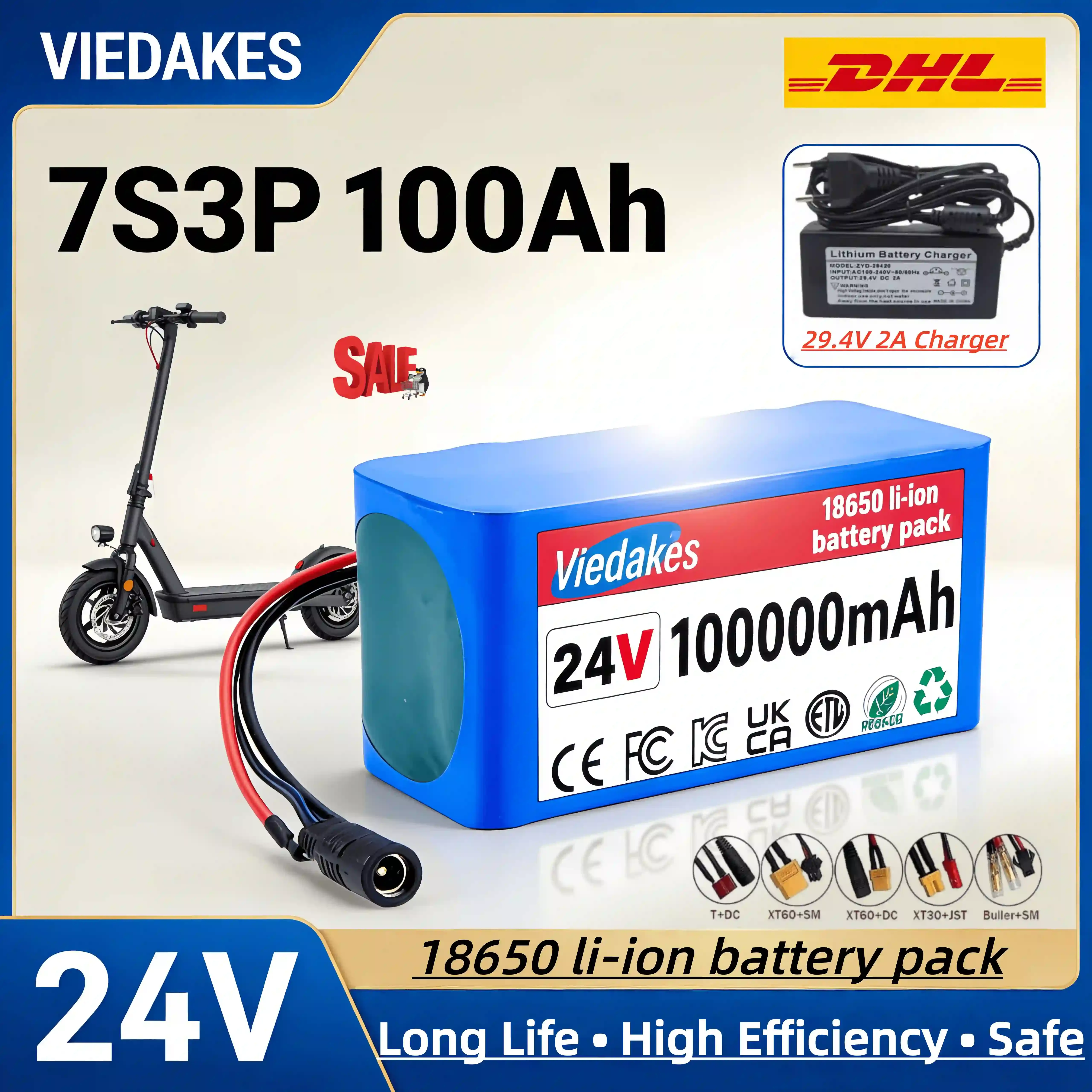 

VEDAKES 24V 10Ah Battery with Charger for Electric Wheelchair and DIY Devices