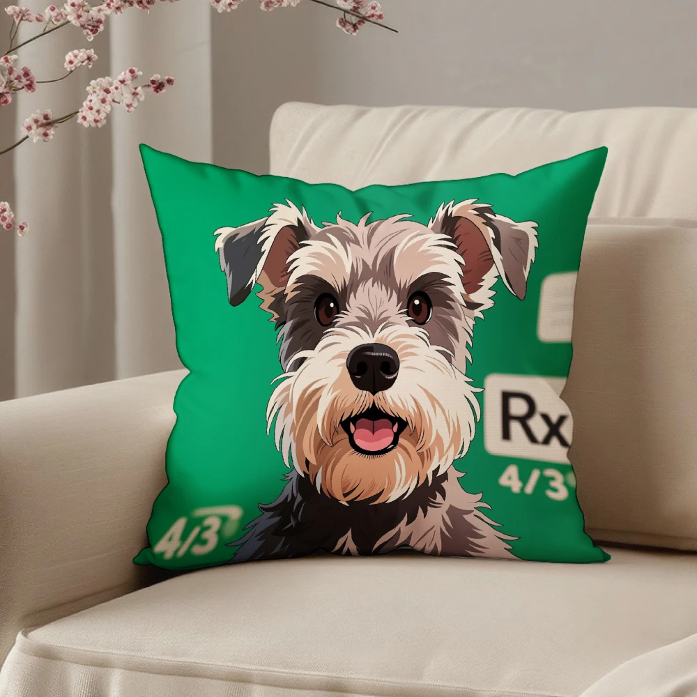 Square Throw Pillow Case Green Cartoon Schnauzer Dog Rx Prescription Print Decorative Cushion Cover For Living Room Sofa Bedroom