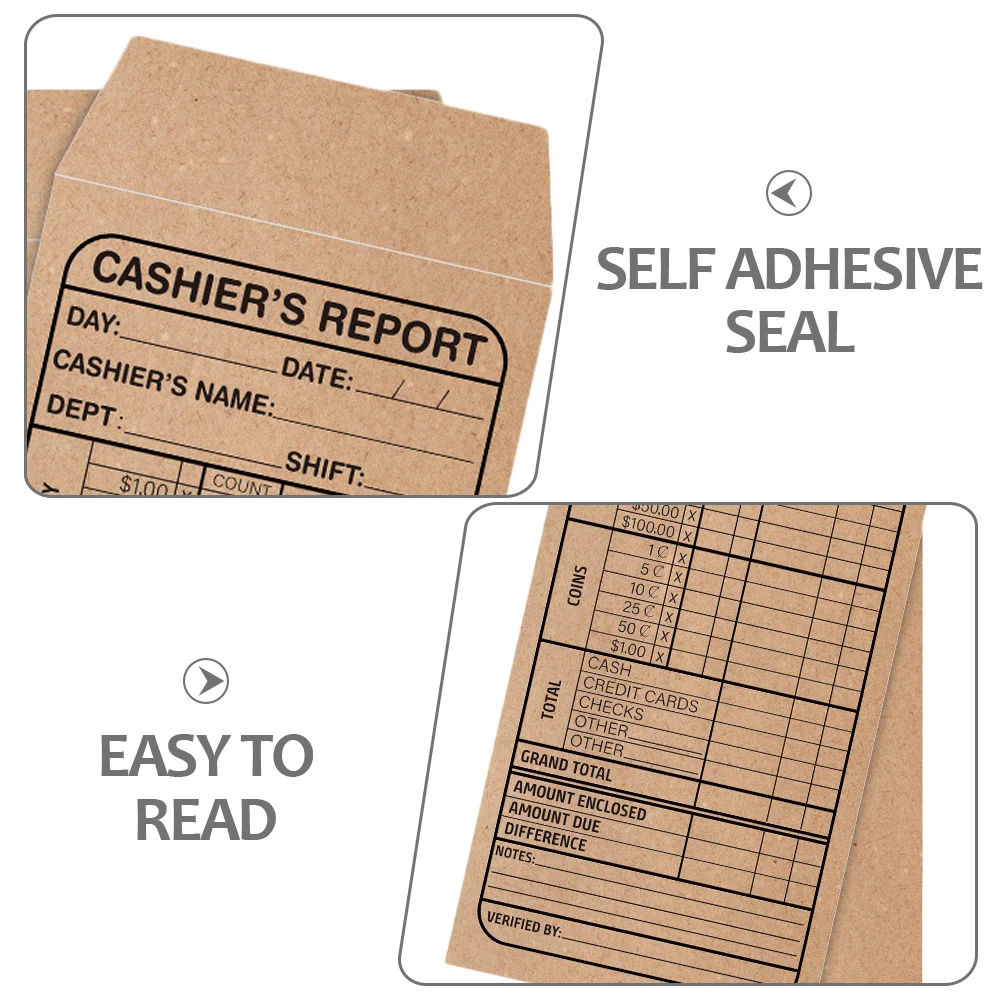 20Pcs Cashier Deposit Report Envelopes Khaki Self Adhesive Seal for Small Businesses Retailers Restaurants Cash