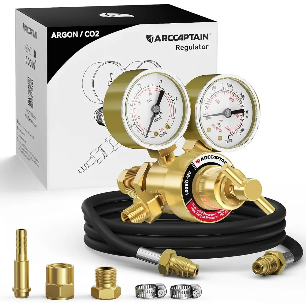 Argon CO2 Regulator with 8.2FT Hose for MIG TIG Welding, 0-4000 PSI CGA580 Inlet