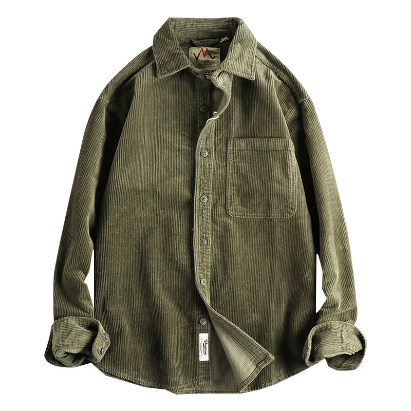 2024 Autumn And Winter New American Retro  Long-Sleeve Lapel  Men\'s 100% Cotton  Corduroy Shirt Loose Fashion Casual Blouses