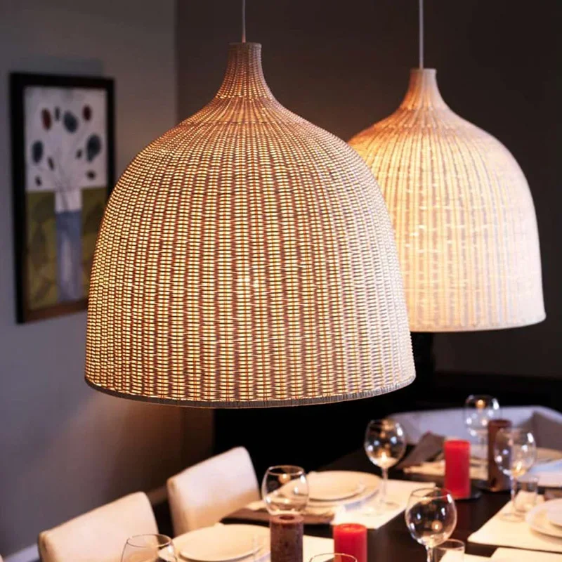 Imagem -03 - Rattan Lâmpada Pingente com Lâmpada Led 26*26cm Estilo Japonês Luzes Pingente Luzes E27 Iluminação de Vime Sudeste Asiático