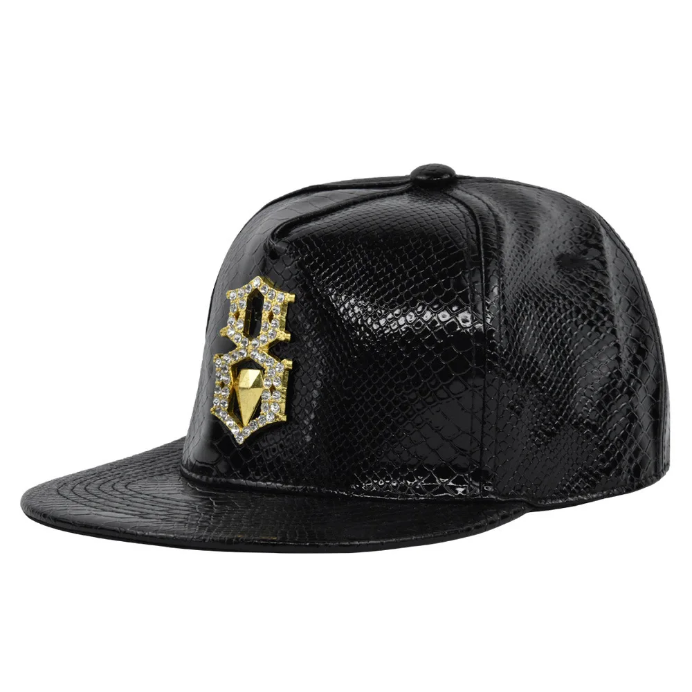 

Leather Flat Bill Baseball Hat Cap Hip Hop Hat Flat-Brimmed Hat Rock Cap Adjustable Snapback Hat for Men and Women