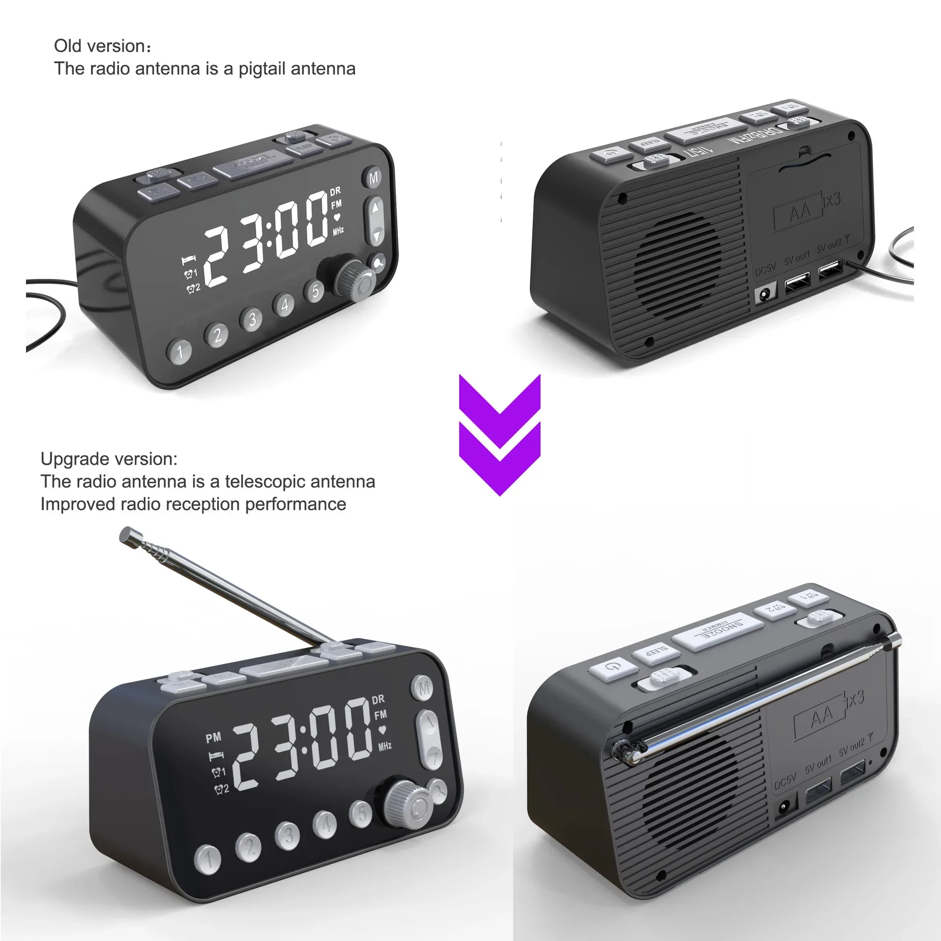 Digital Alarm Clock Dab Fm Alarm Clock Radio, Dual Usb Charging Port Lcd Display Backlight Adjustable Clock